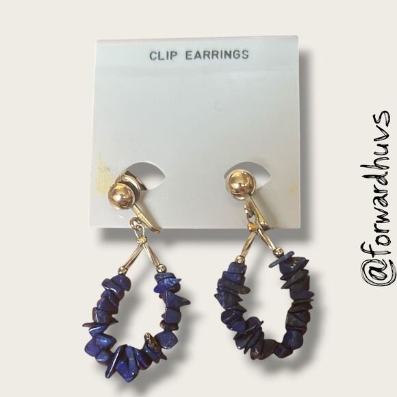 Bundle Sale 3 for $15 | Vintage Blue Stone Chip Clip on Earrings - Picture 1 of 5